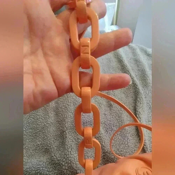 SALE PINKO Maxy Chain Clutch Block Colour Seep Nappa Apricot color RARE - Picture 7 of 10